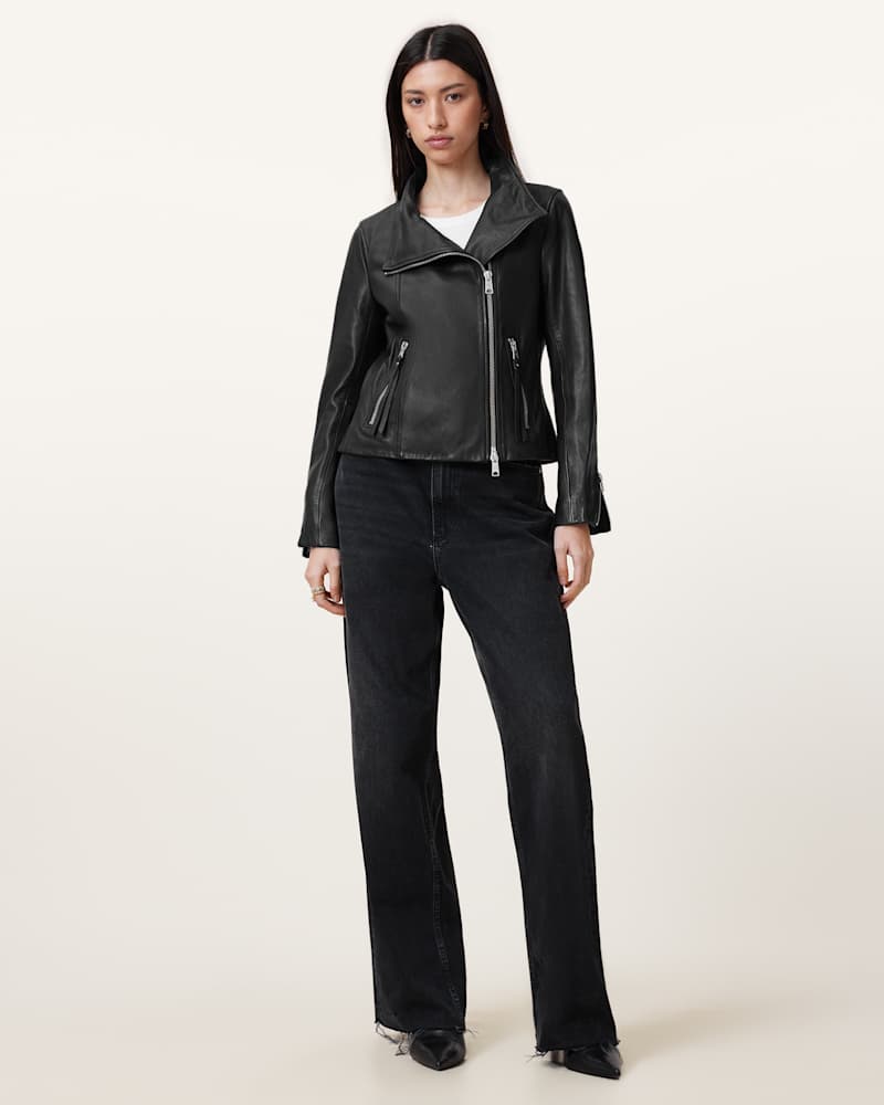 Ellis Leather Funnel Neck Biker Jacket