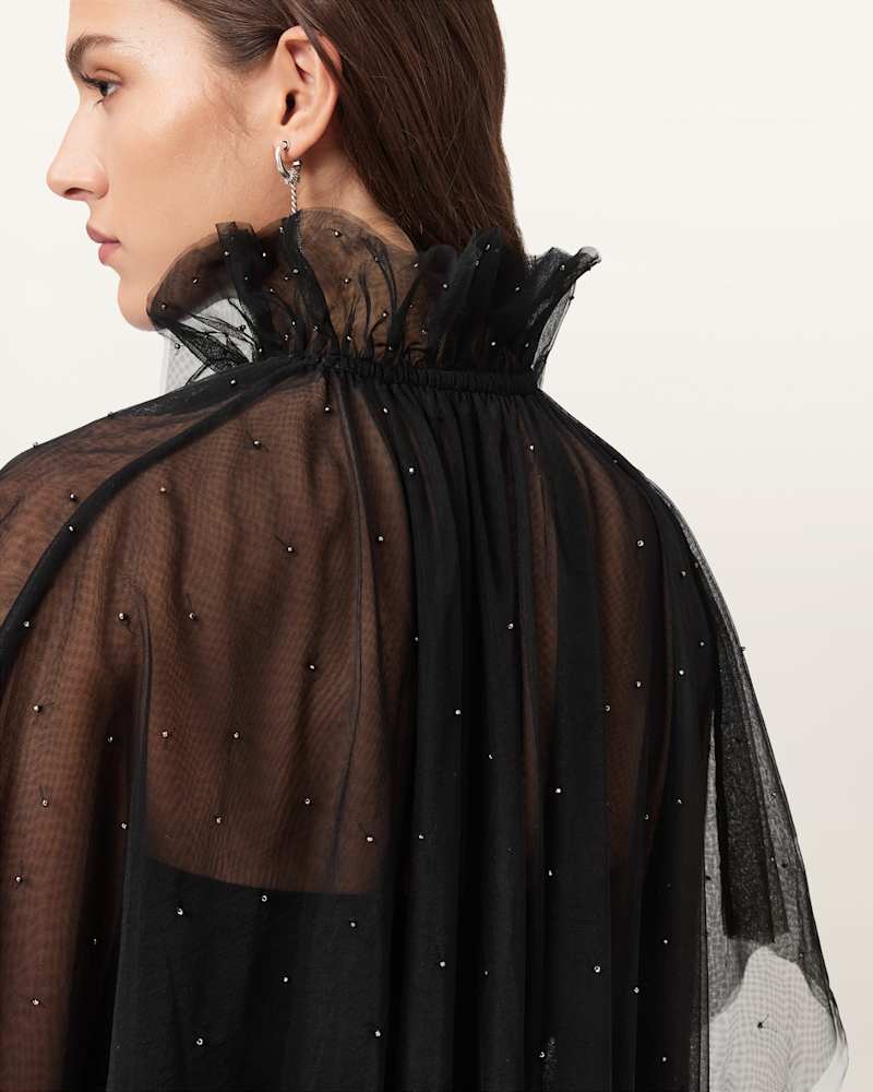 Sez Embellished Tulle Cape