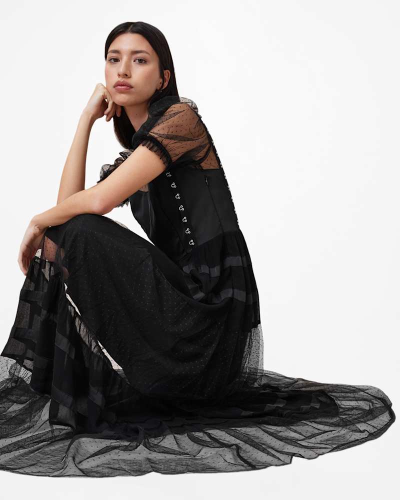 Ryla Polka Dot Mesh Maxi Dress