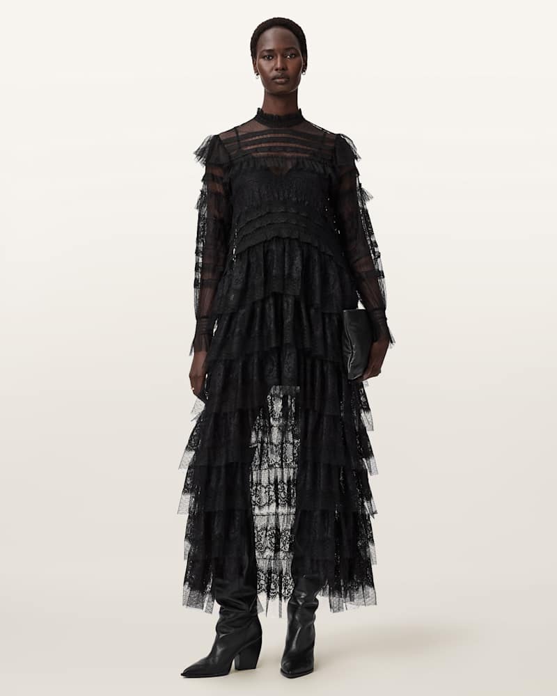 Cavarly Tiered Lace Maxi Dress