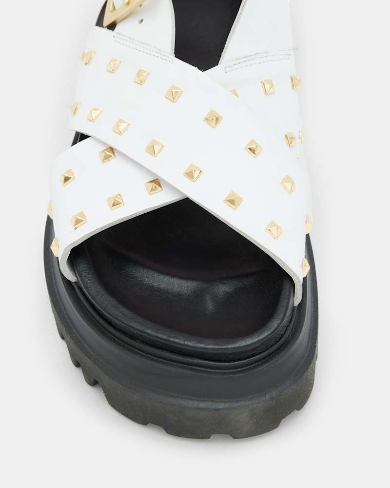 Cosmo Leather Studded Crossover Sandals