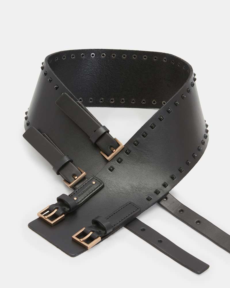Maxie Studded Leather Double Buckle Belt