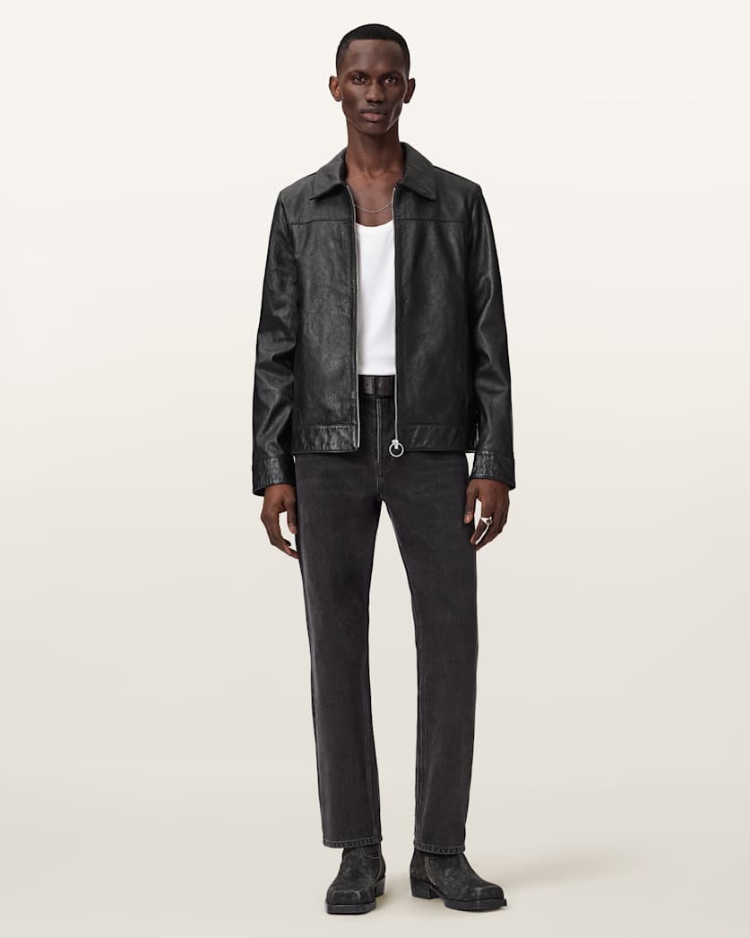 Alkan Zip Up Two Tone Leather Jacket