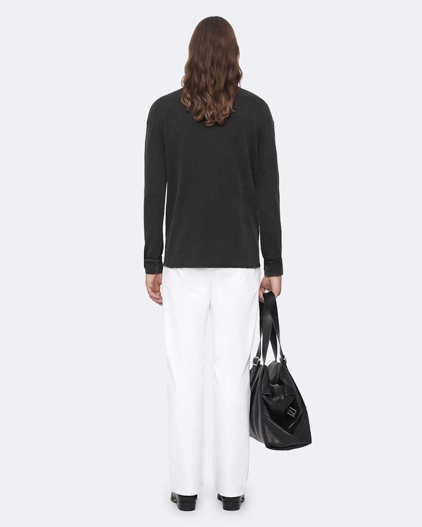 Raine Waffle-Knit Long-Sleeve Henley Top