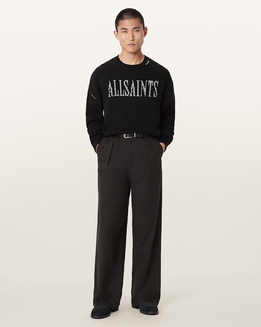 Crossed Oversized Crew Neck Embroidered Jumper