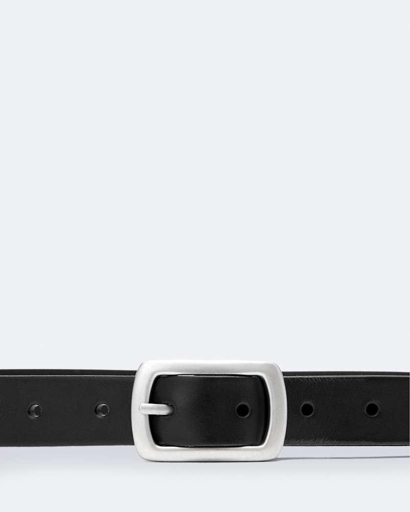 Everett Skinny Leather Bar-Buckle Belt