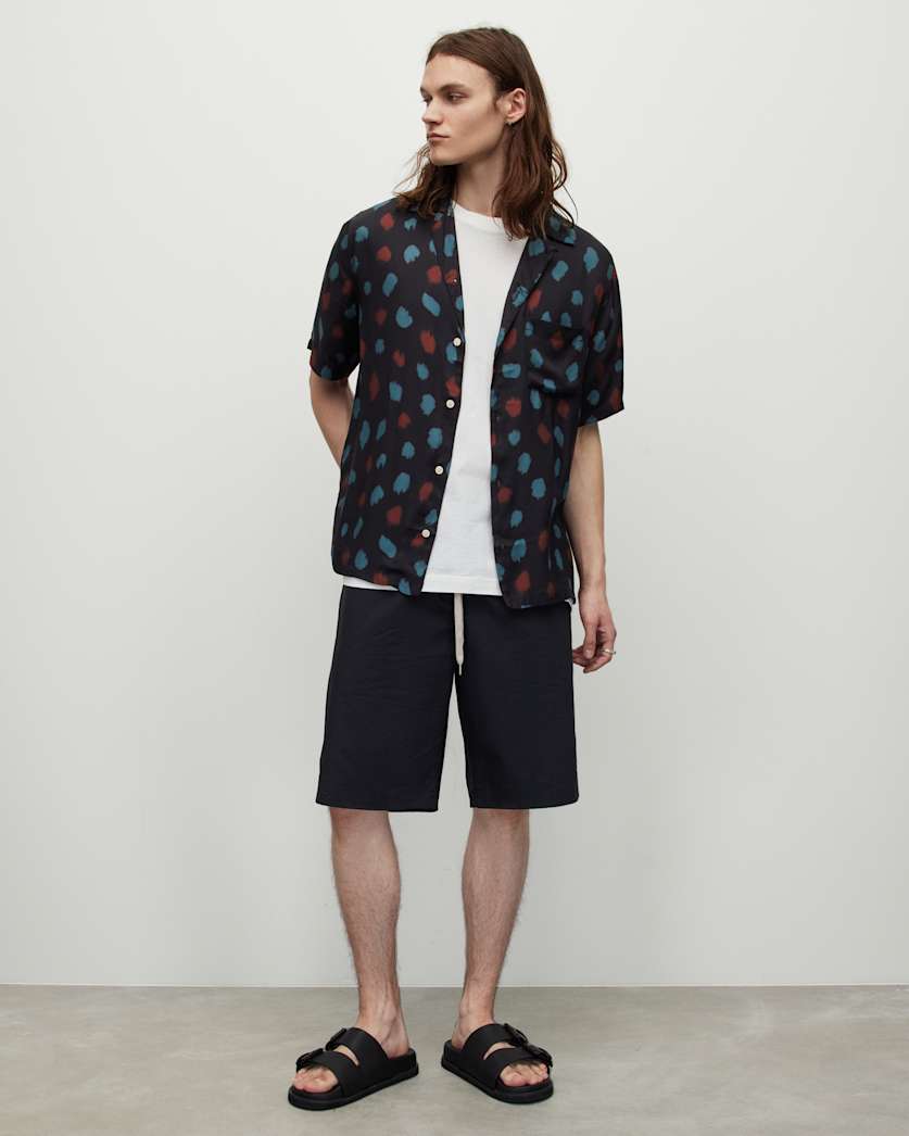 Tab Short Sleeve Dot Print Shirt