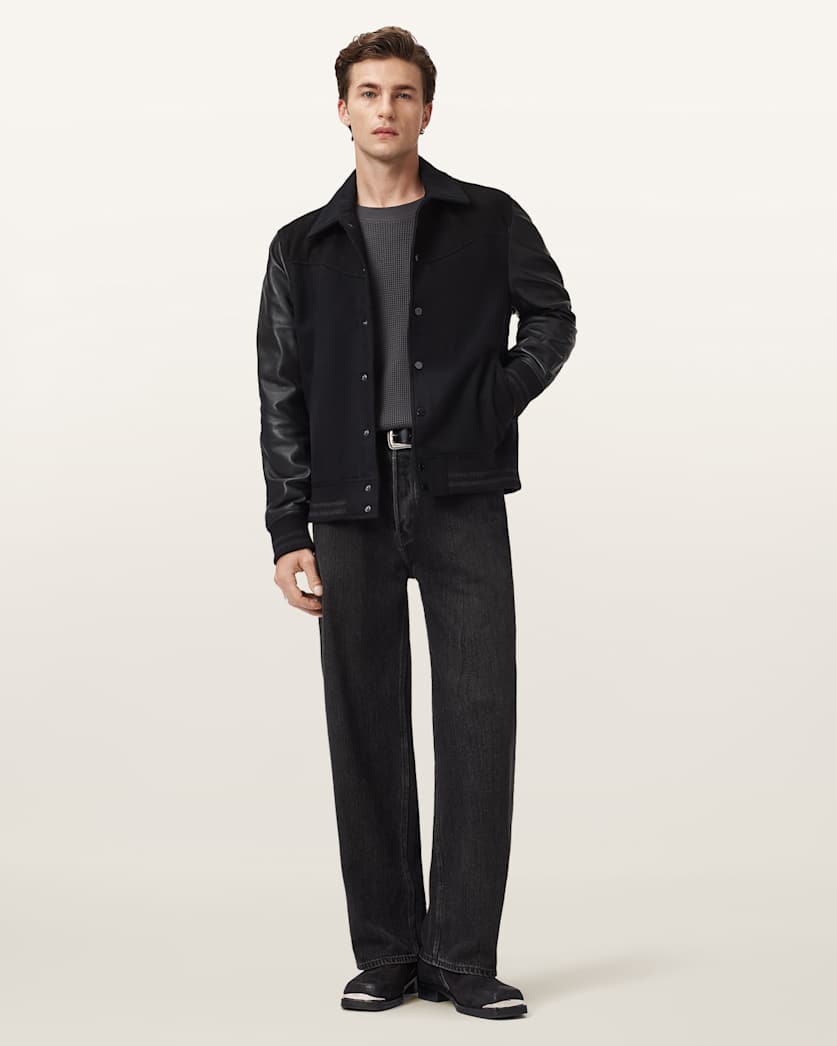 Endleton Contrast Leather Bomber Jacket