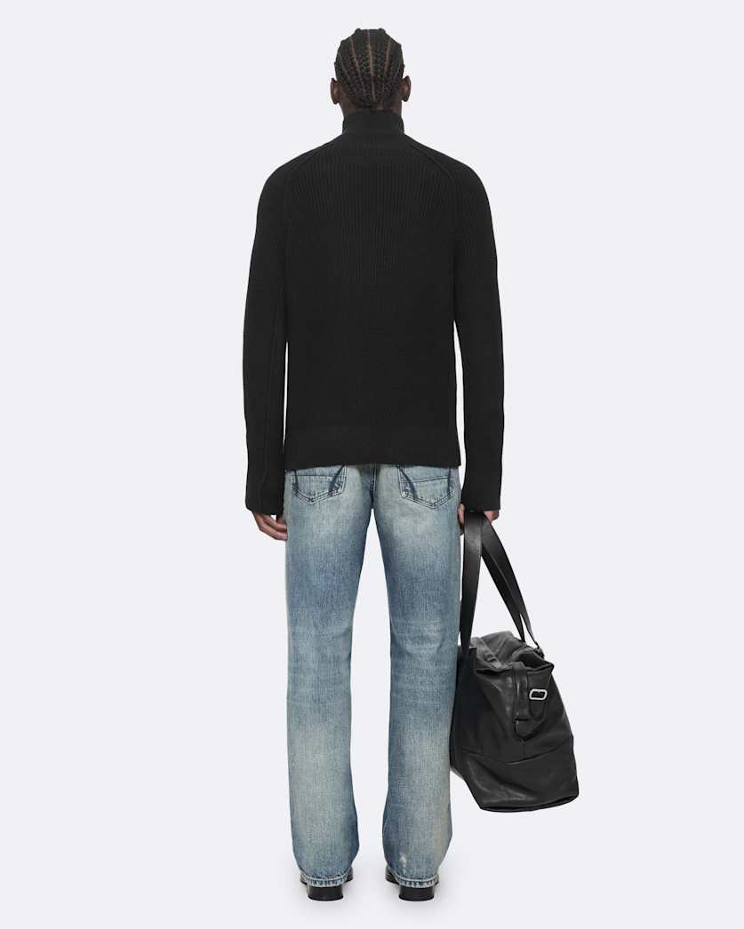 Zipped funnel-neck jumper