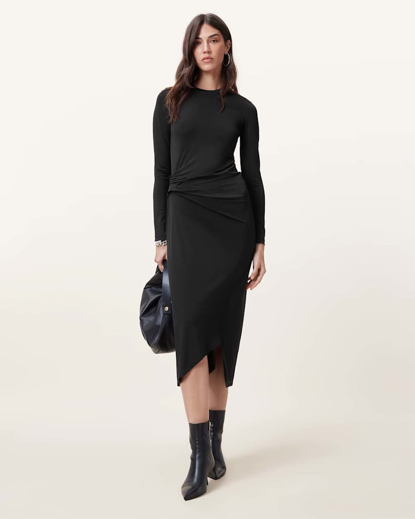 Rivi Draped Long Sleeve Midi Dress