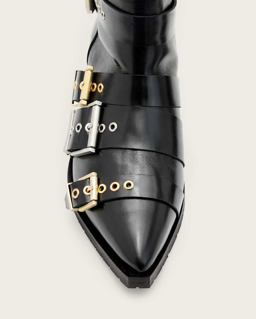 Jane Buckle Pointed Leather Boots