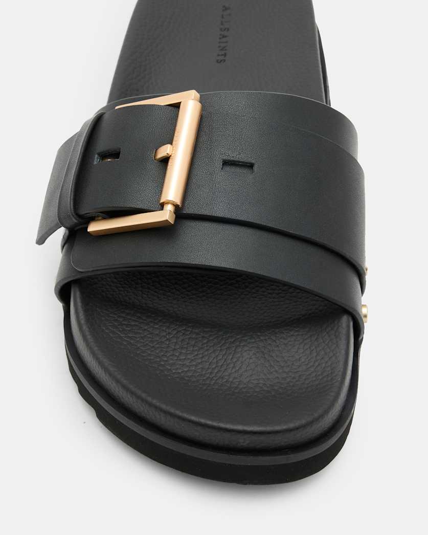 Ellie Studded Buckle Leather Sliders