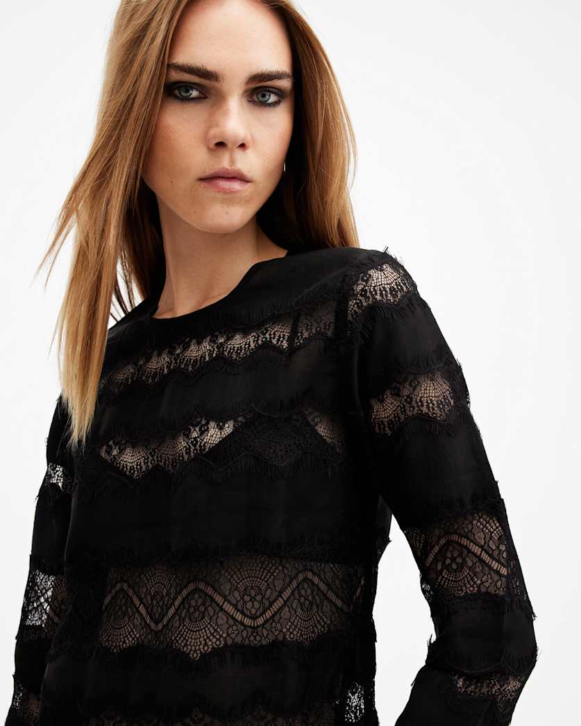 Tiff Lace Panelled Sheer Top