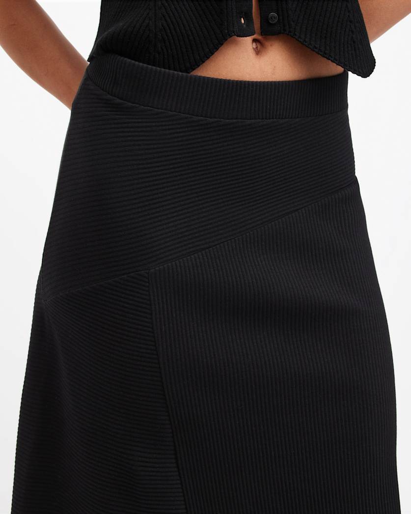 Gia Ribbed Asymmetric Midi Skirt