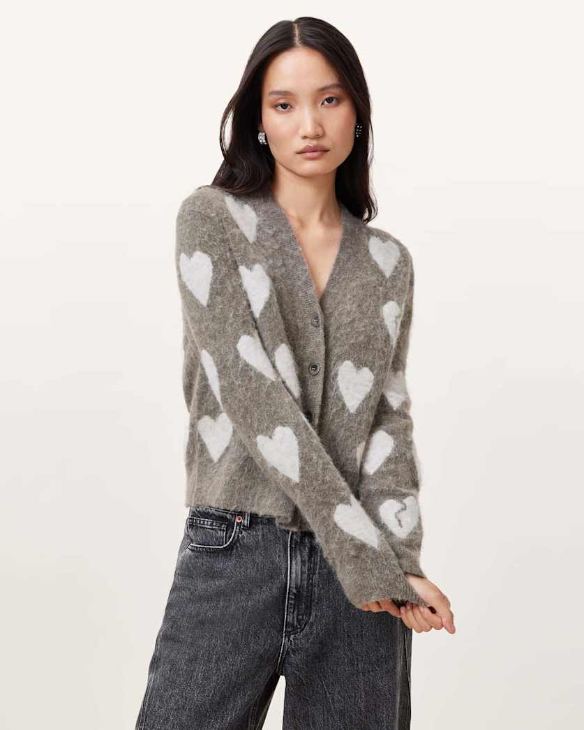 Amora Love Heart Jacquard Brushed Cardigan