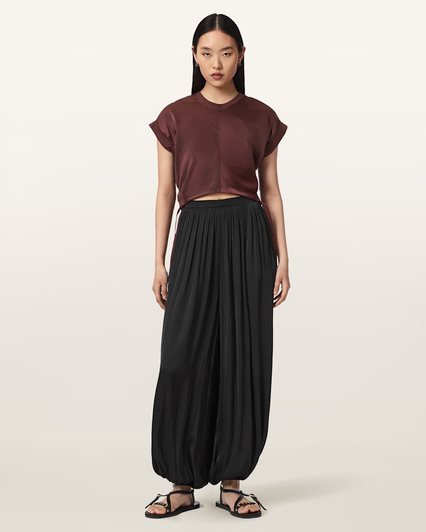 Mira Cropped Satin Drawcord T-Shirt