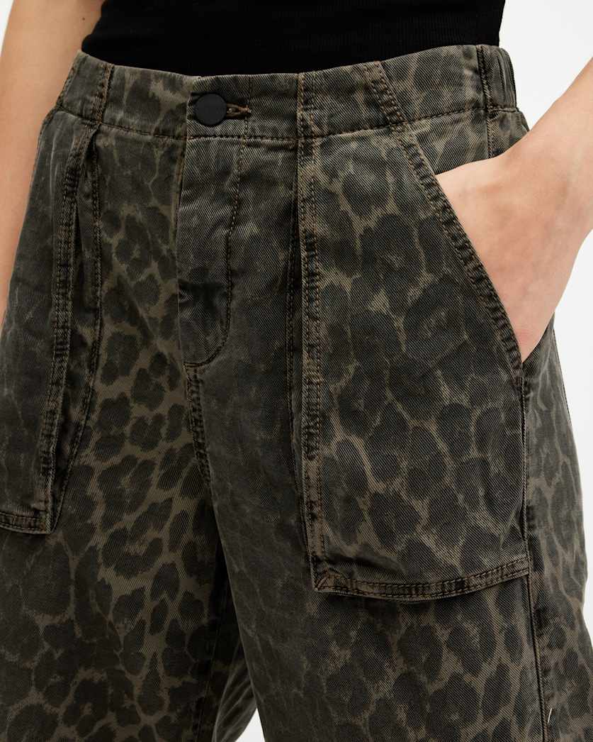 Freda Leopard Print Denim Cargo Trousers