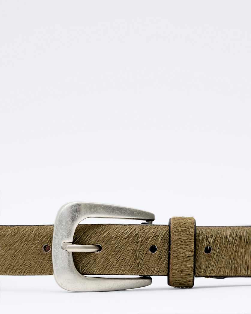 Romy Metal-Tipped Haircalf Leather Belt