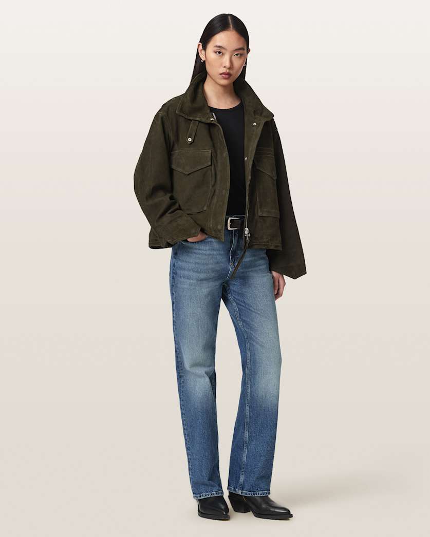 Clay Funnel Neck Suede Cropped Jacket