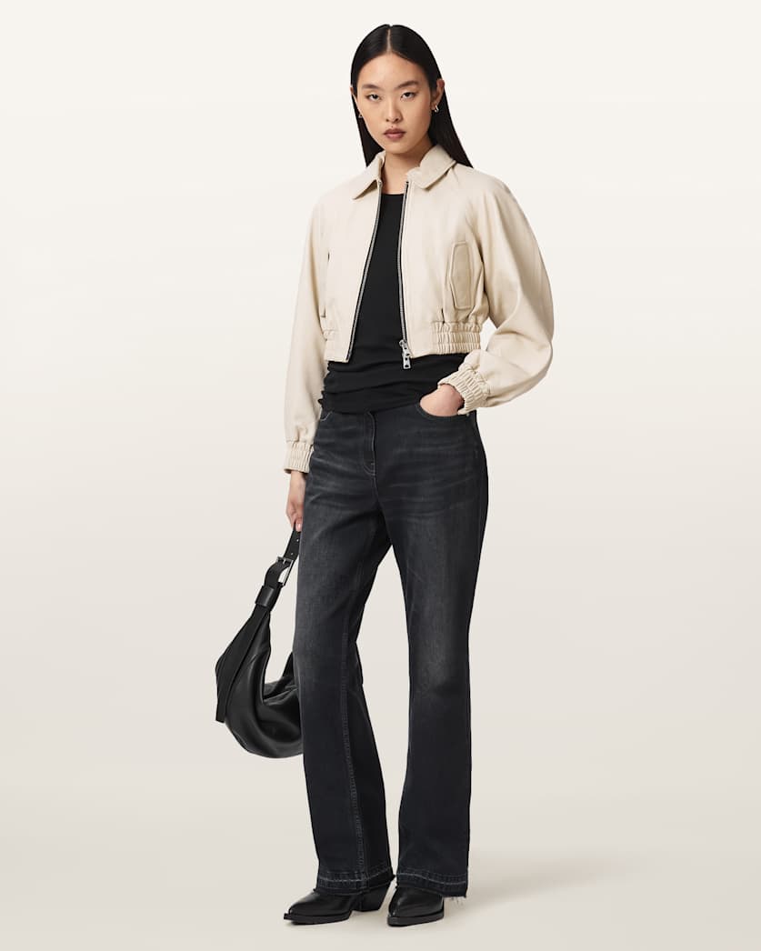 Anouk Cropped Leather Bomber Jacket