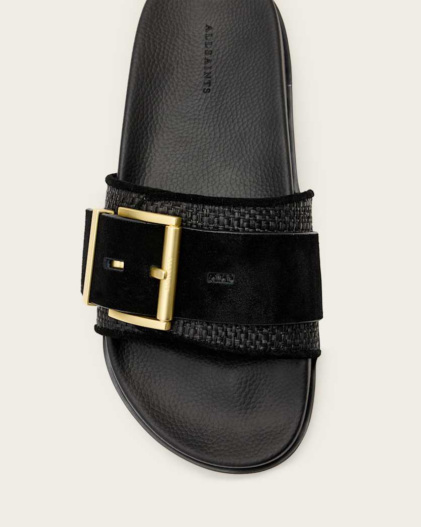 Ellie Raffia Buckle Leather Sliders