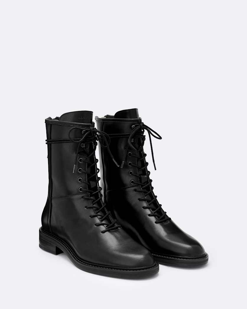 Misty Back-Zip Leather Military Boots