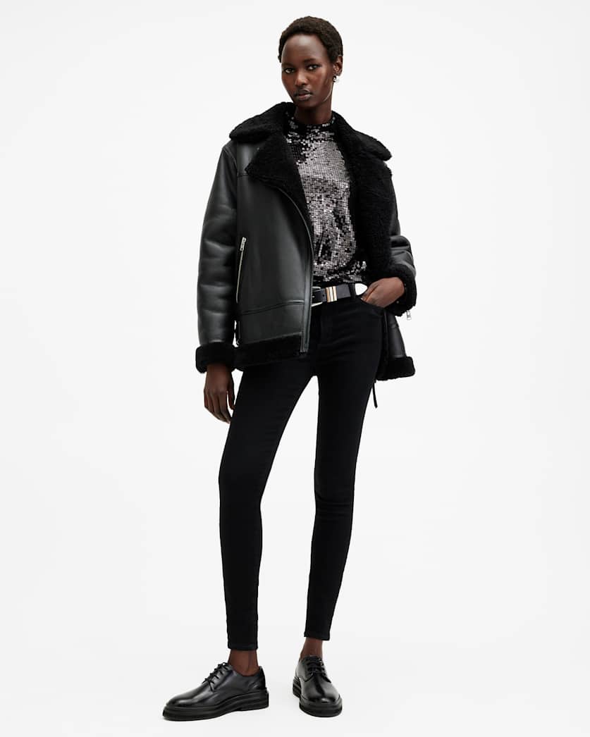 Sola Oversized Shearling Biker Jacket
