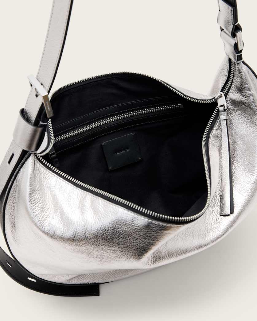 Half Moon Metallic Leather Crossbody Bag