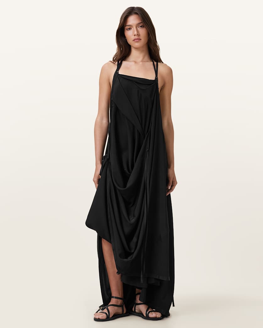 all saints dress black AllSaints Women's Cavarly Tiered Ruffle Maxi Dress, Black, Size 0 The luxurious polyester and elastane blend provides a flattering silhouette All Saints Alia Black High