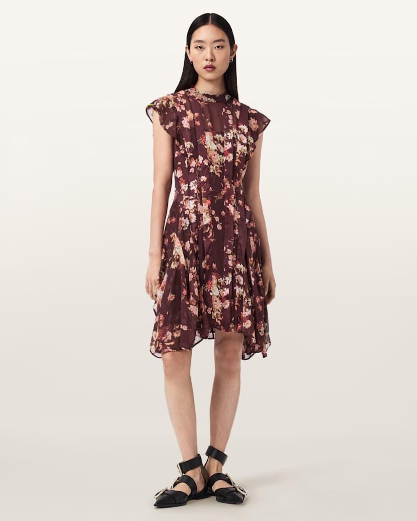 Fleur Printed Asymmetric Mini Dress