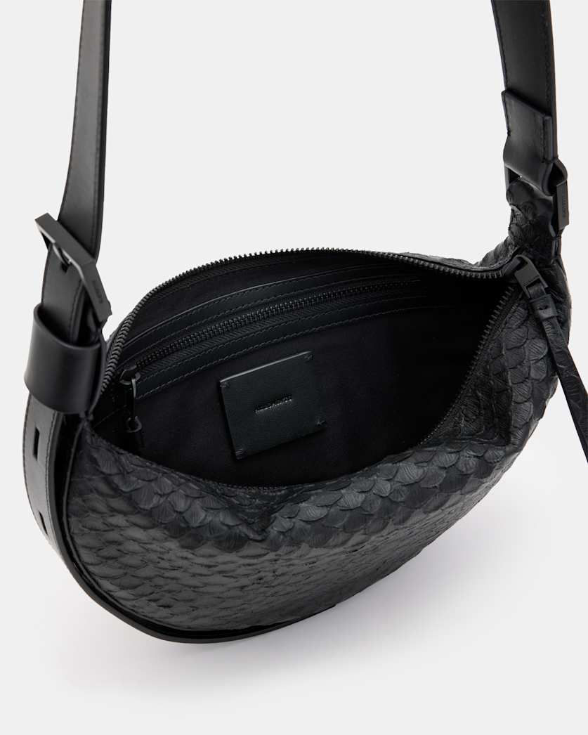 Half Moon Snake Effect Leather Bag