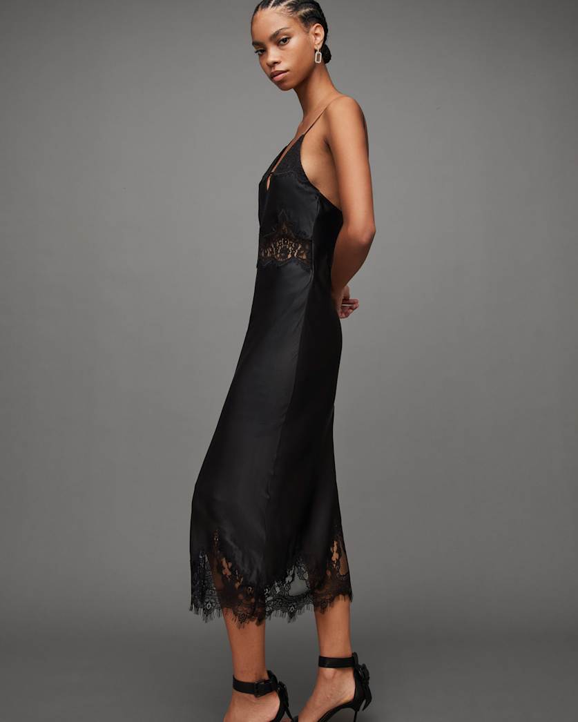 Ophelia Silk Blend Lace Trim Slip Dress