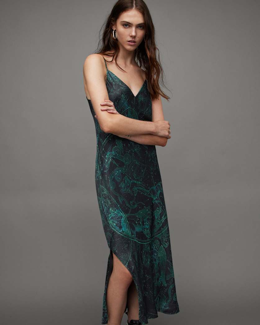 Melody Silk Blend Zig Midi Slip Dress