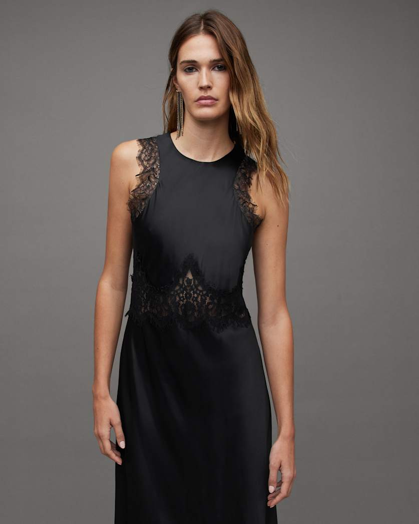 Alula Silk Blend Lace Trim Maxi Dress