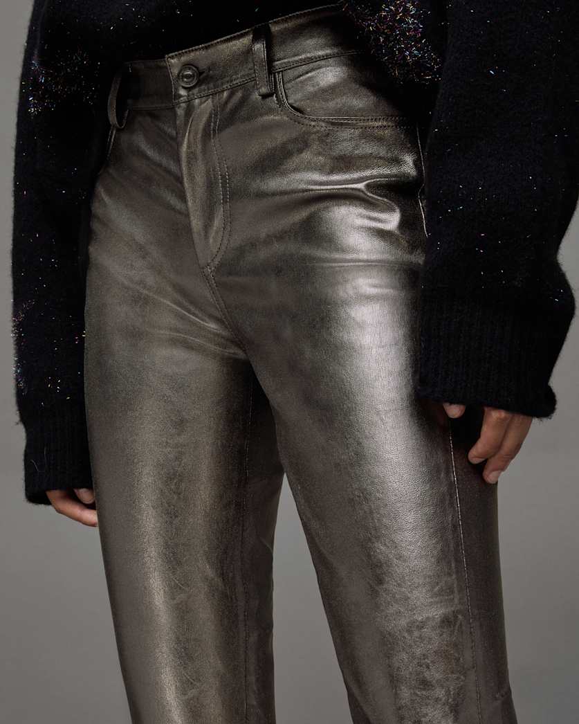 Ina Leather Metallic Pants Gunmetal ALLSAINTS US