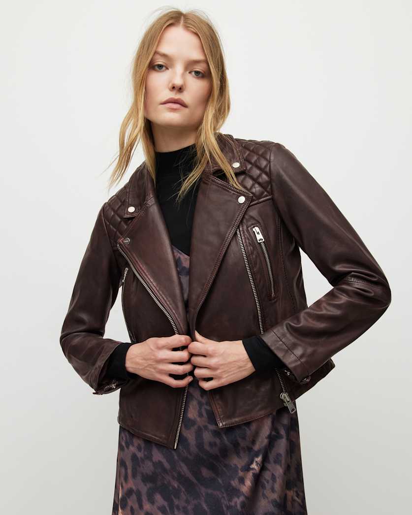 Cargo Distressed Leather Biker Jacket