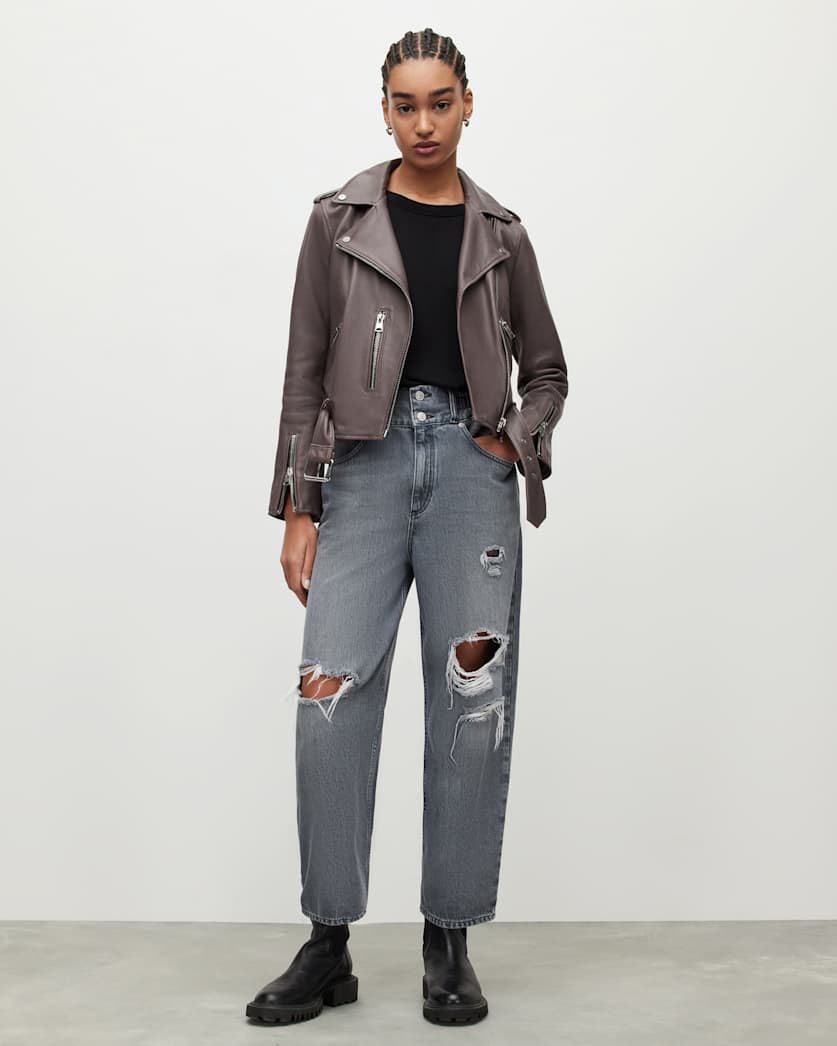 Balfern Belted Hem Leather Biker Jacket