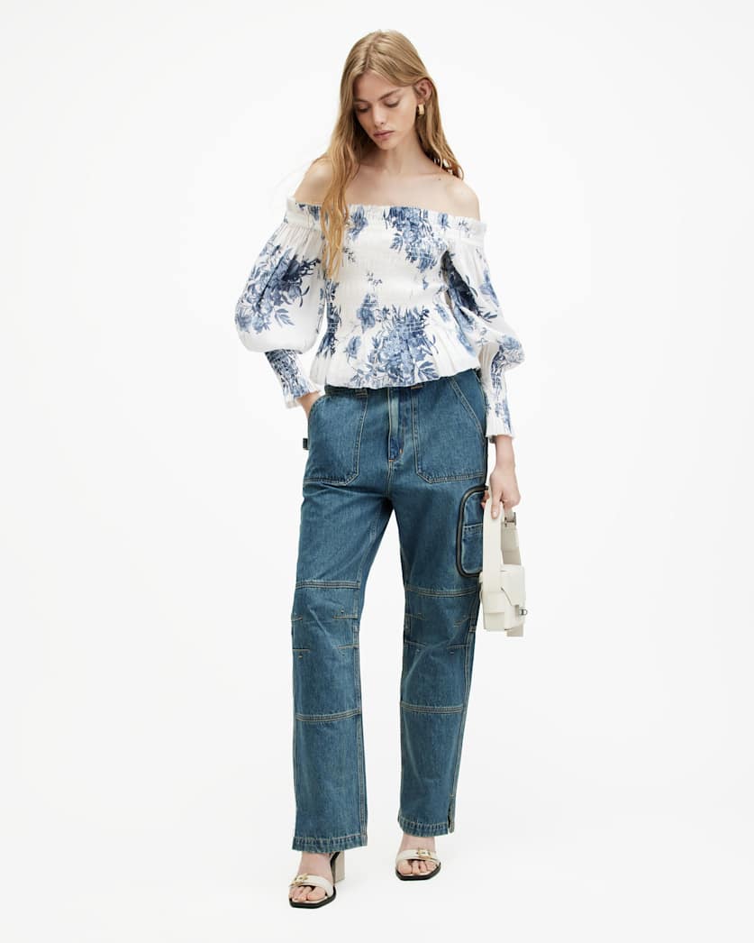 Lara Linen Silk Blend Floral Print Top