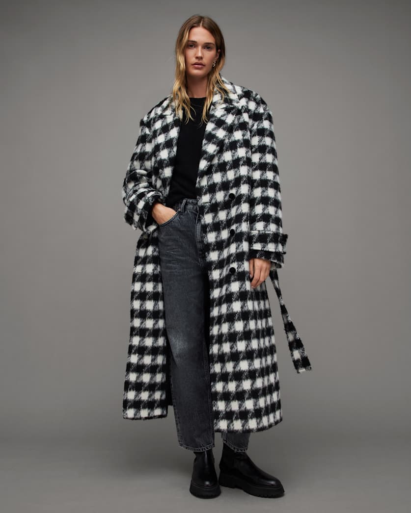 Haithe Brushed Checked Belted Coat