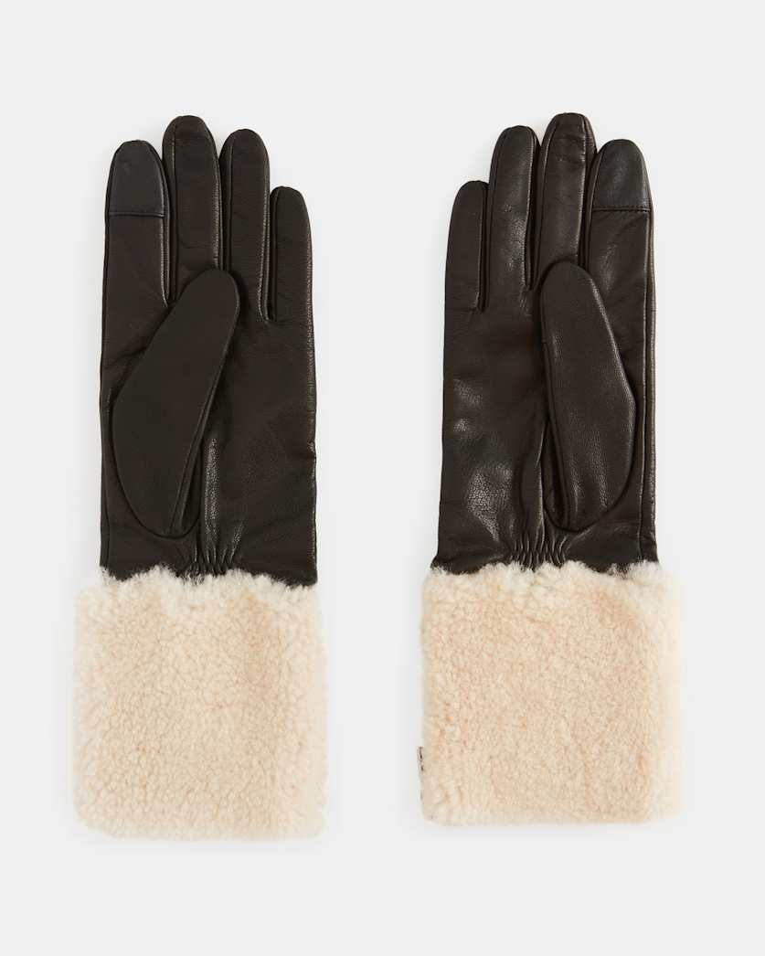 Sasha Leather Faux Shearling Trim Gloves