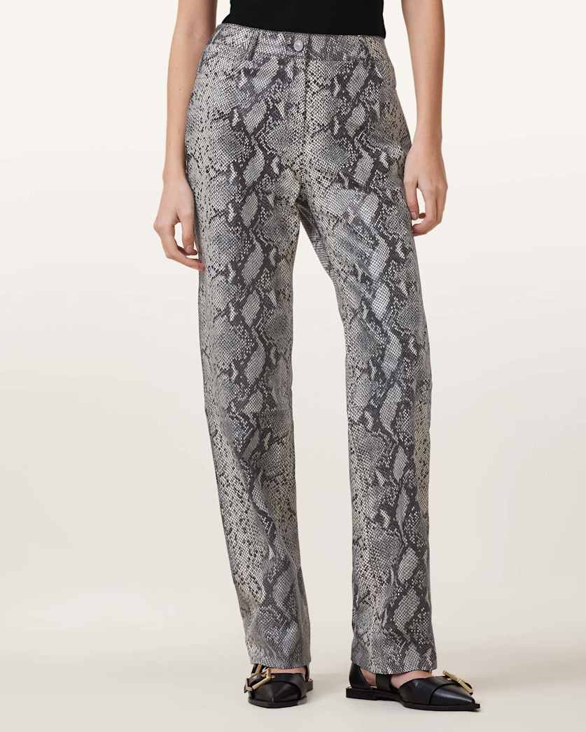 Saige Snake Skin Effect Leather Trousers