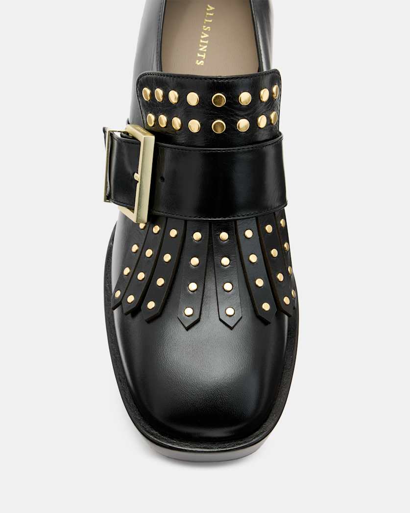 Zia Studded Leather Heeled Loafers
