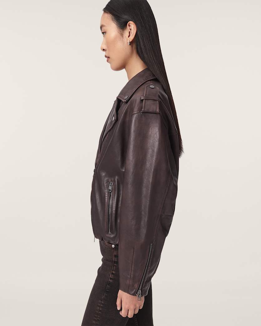 Samina Relaxed Fit Leather Biker Jacket