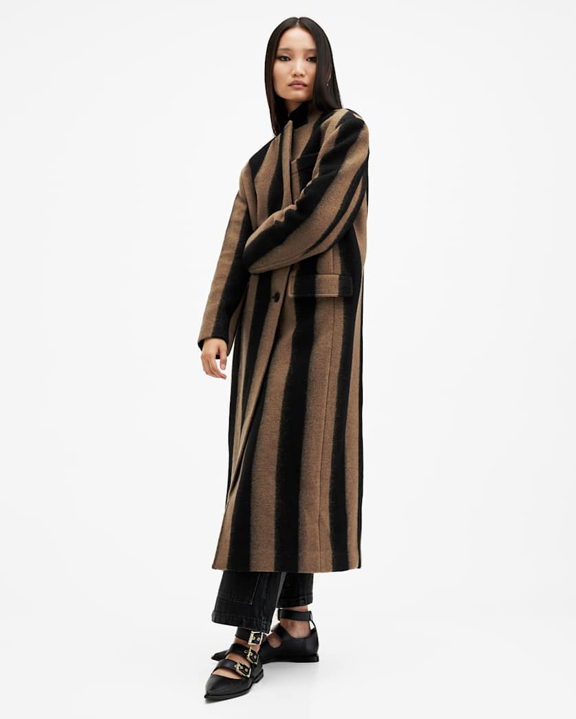 James Wool Blend Striped Maxi Coat