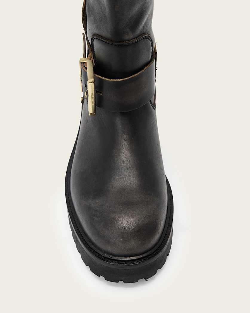 Tay Calf Length Leather Biker Boots