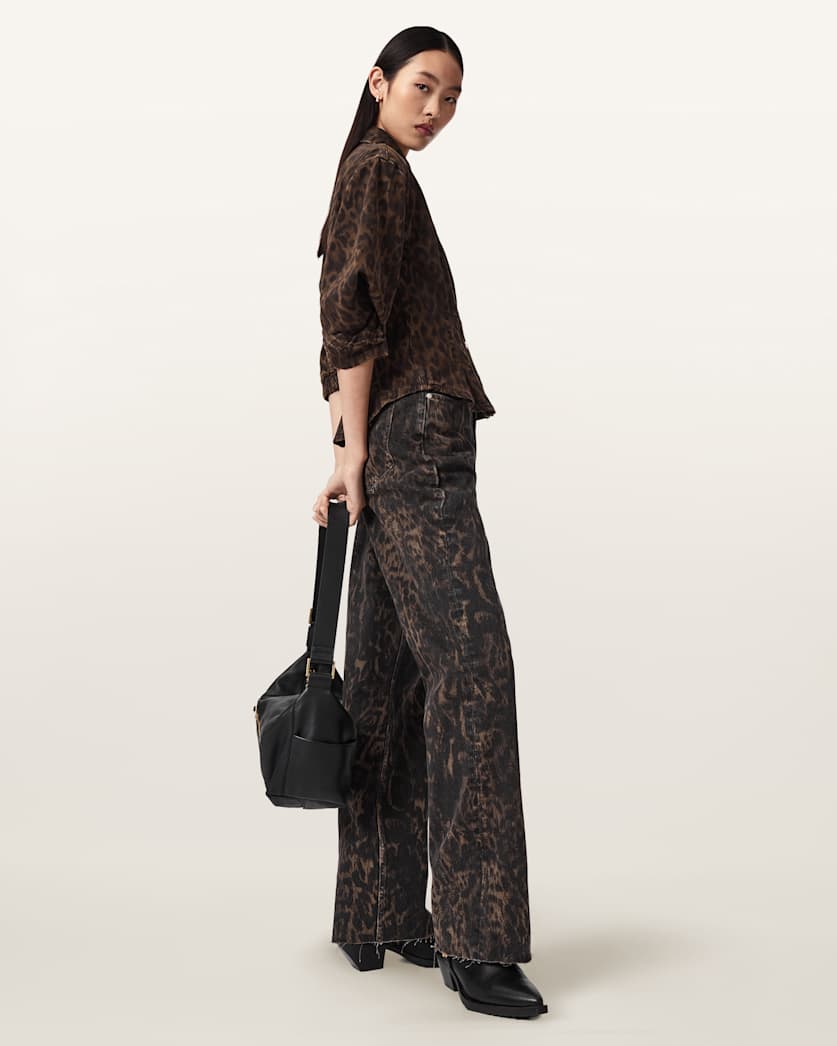 Nancy Leopard Print Denim Shirt