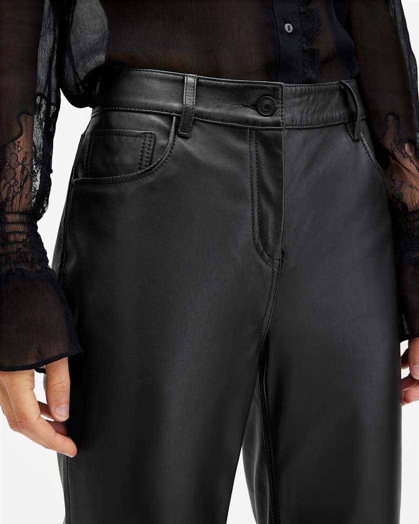 Saige Straight Fit Leather Trousers