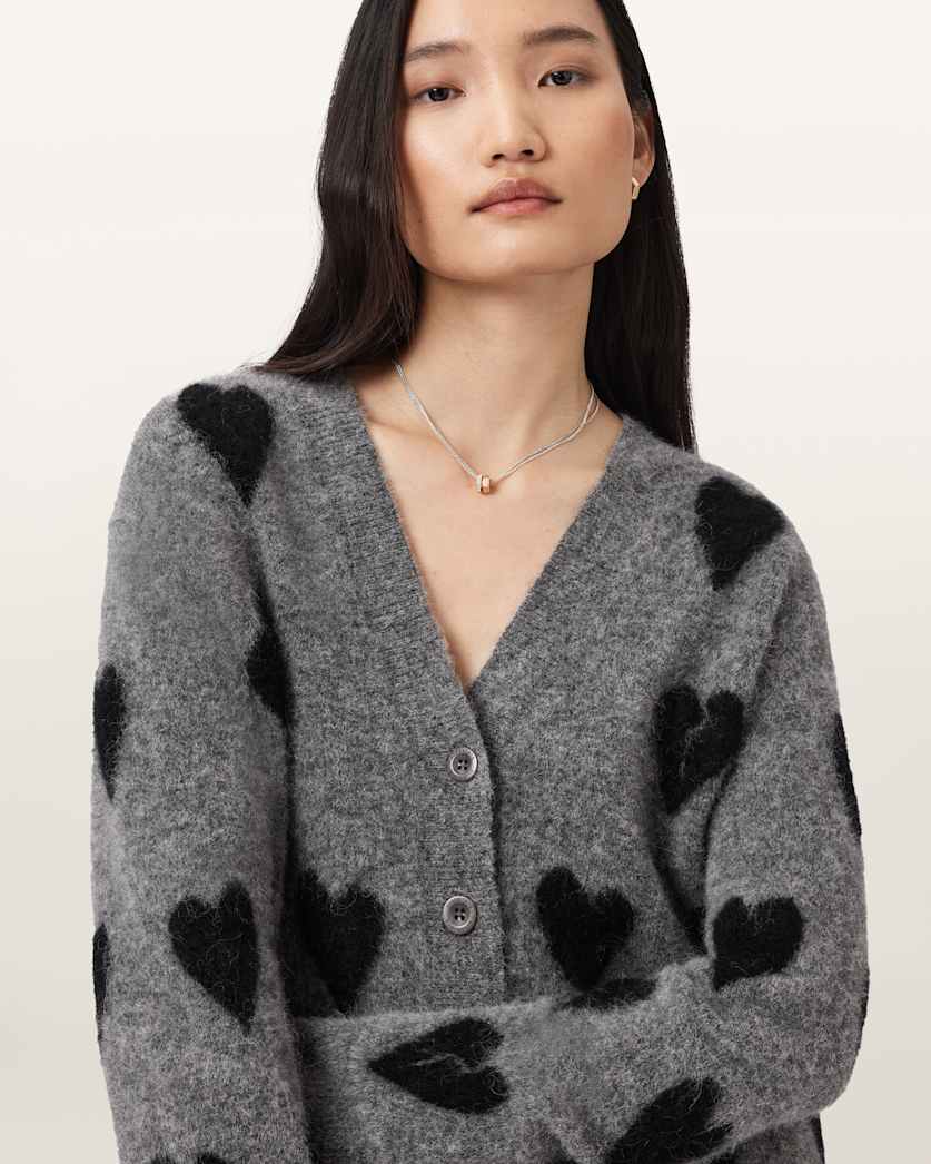 Amora Love Heart Jacquard Brushed Cardigan