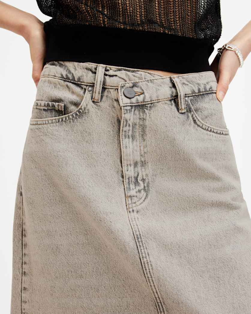 Noir Crossover Waist Denim Maxi Skirt