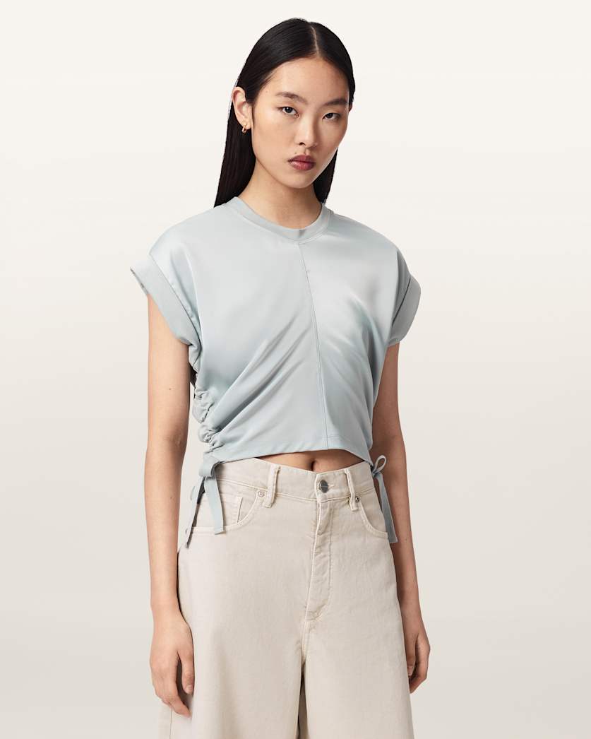 Mira Cropped Satin Drawcord T-Shirt